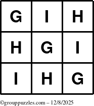 The grouppuzzles.com Answer grid for the TicTac-GHI puzzle for Monday December 8, 2025