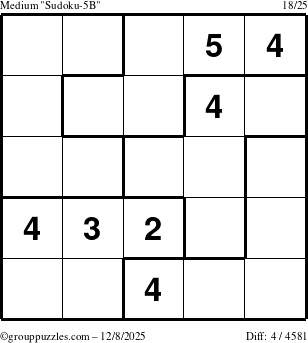 The grouppuzzles.com Medium Sudoku-5B puzzle for Monday December 8, 2025