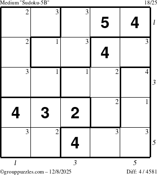The grouppuzzles.com Medium Sudoku-5B puzzle for Monday December 8, 2025 with all 4 steps marked