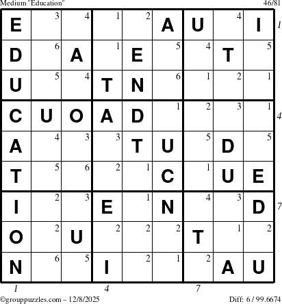 The grouppuzzles.com Medium Education-c1 puzzle for Monday December 8, 2025 with all 6 steps marked