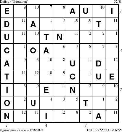 The grouppuzzles.com Difficult Education-c1 puzzle for Monday December 8, 2025 with all 12 steps marked