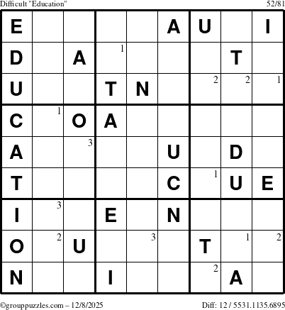 The grouppuzzles.com Difficult Education-c1 puzzle for Monday December 8, 2025 with the first 3 steps marked