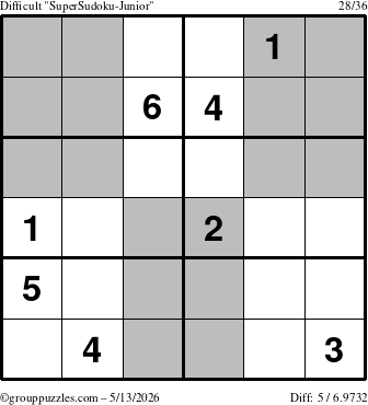 The grouppuzzles.com Difficult SuperSudoku-Junior puzzle for Wednesday May 13, 2026