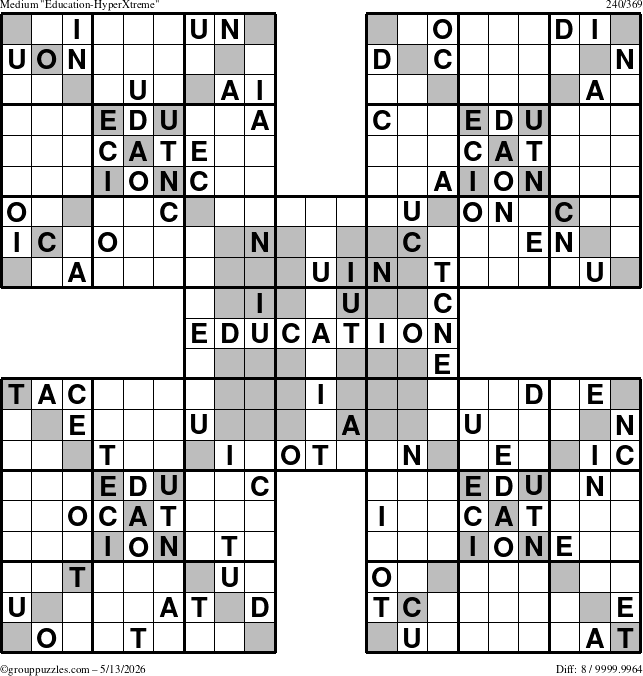 The grouppuzzles.com Medium Education-HyperXtreme puzzle for Wednesday May 13, 2026