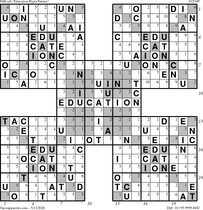The grouppuzzles.com Difficult Education-HyperXtreme puzzle for Wednesday May 13, 2026, suitable for printing, with all 10 steps marked