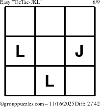 The grouppuzzles.com Easy TicTac-JKL puzzle for Sunday November 16, 2025