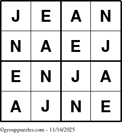 The grouppuzzles.com Answer grid for the Jean puzzle for Sunday November 16, 2025