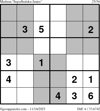 The grouppuzzles.com Medium SuperSudoku-Junior puzzle for Sunday November 16, 2025