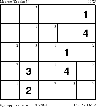 The grouppuzzles.com Medium Sudoku-5 puzzle for Sunday November 16, 2025 with the first 3 steps marked