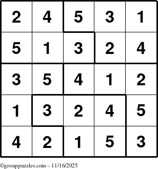 The grouppuzzles.com Answer grid for the Sudoku-5 puzzle for Sunday November 16, 2025