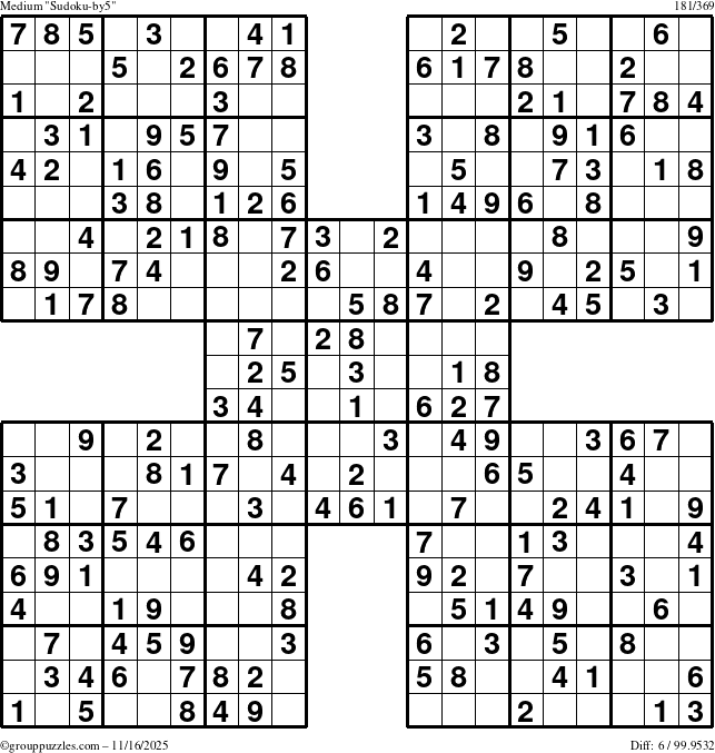 The grouppuzzles.com Medium Sudoku-by5 puzzle for Sunday November 16, 2025