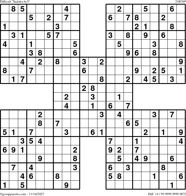 The grouppuzzles.com Difficult Sudoku-by5 puzzle for Sunday November 16, 2025