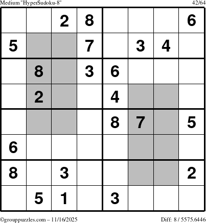 The grouppuzzles.com Medium HyperSudoku-8 puzzle for Sunday November 16, 2025