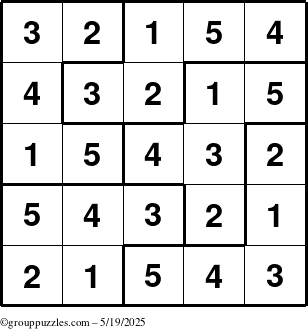 The grouppuzzles.com Answer grid for the Sudoku-5B puzzle for Monday May 19, 2025
