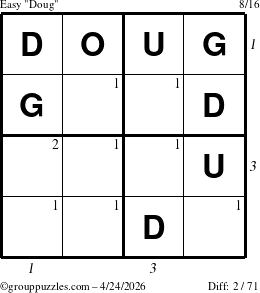 The grouppuzzles.com Easy Doug puzzle for Friday April 24, 2026 with all 2 steps marked