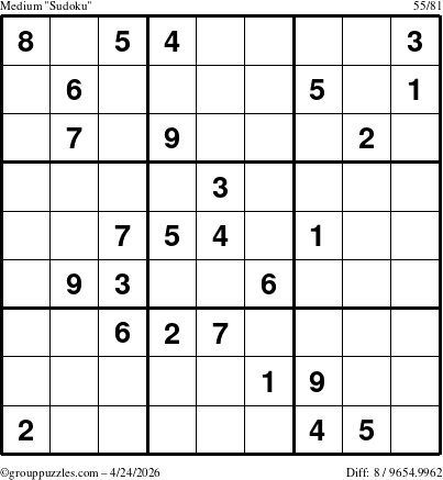 The grouppuzzles.com Medium Sudoku puzzle for Friday April 24, 2026