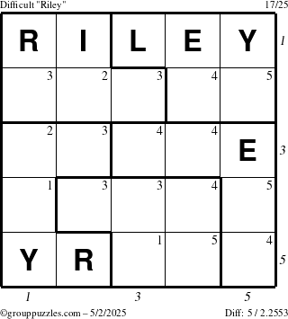 The grouppuzzles.com Difficult Riley puzzle for Friday May 2, 2025 with all 5 steps marked