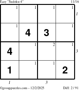 The grouppuzzles.com Easy Sudoku-4 puzzle for Tuesday December 2, 2025 with all 2 steps marked
