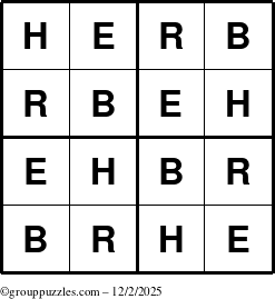 The grouppuzzles.com Answer grid for the Herb puzzle for Tuesday December 2, 2025