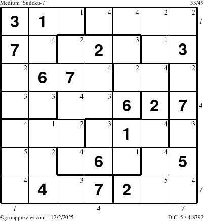 The grouppuzzles.com Medium Sudoku-7 puzzle for Tuesday December 2, 2025 with all 5 steps marked