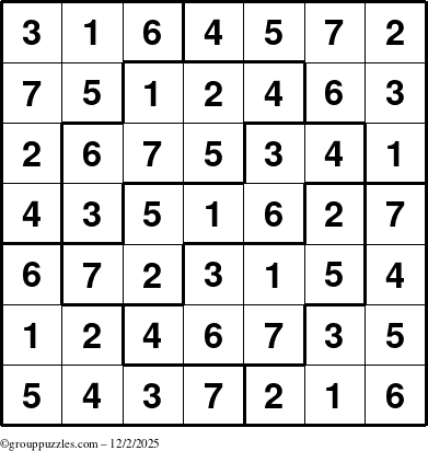 The grouppuzzles.com Answer grid for the Sudoku-7 puzzle for Tuesday December 2, 2025