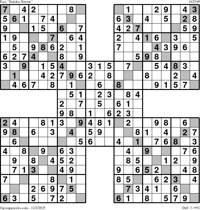 The grouppuzzles.com Easy Sudoku-Xtreme puzzle for Tuesday December 2, 2025