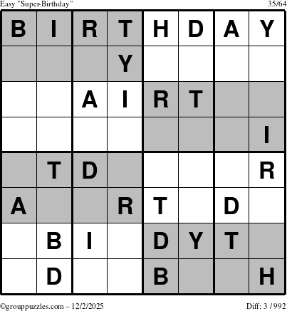 The grouppuzzles.com Easy Super-Birthday puzzle for Tuesday December 2, 2025