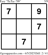 The grouppuzzles.com Easy TicTac-789 puzzle for Thursday June 5, 2025