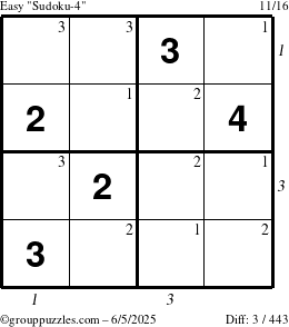 The grouppuzzles.com Easy Sudoku-4 puzzle for Thursday June 5, 2025 with all 3 steps marked