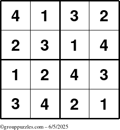 The grouppuzzles.com Answer grid for the Sudoku-4 puzzle for Thursday June 5, 2025