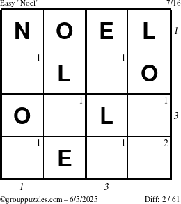 The grouppuzzles.com Easy Noel puzzle for Thursday June 5, 2025 with all 2 steps marked