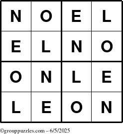 The grouppuzzles.com Answer grid for the Noel puzzle for Thursday June 5, 2025