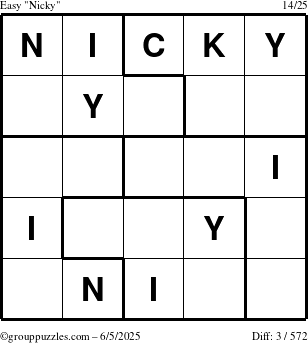 The grouppuzzles.com Easy Nicky puzzle for Thursday June 5, 2025