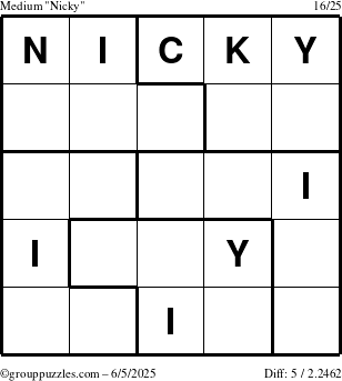 The grouppuzzles.com Medium Nicky puzzle for Thursday June 5, 2025