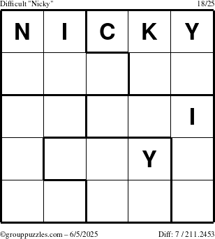 The grouppuzzles.com Difficult Nicky puzzle for Thursday June 5, 2025