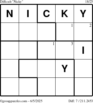 The grouppuzzles.com Difficult Nicky puzzle for Thursday June 5, 2025 with the first 3 steps marked