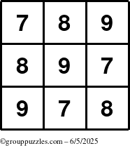The grouppuzzles.com Answer grid for the TicTac-789 puzzle for Thursday June 5, 2025