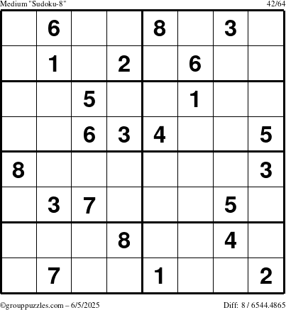 The grouppuzzles.com Medium Sudoku-8 puzzle for Thursday June 5, 2025