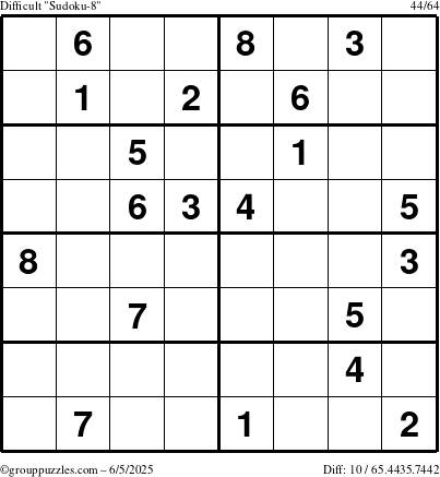 The grouppuzzles.com Difficult Sudoku-8 puzzle for Thursday June 5, 2025