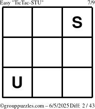 The grouppuzzles.com Easy TicTac-STU puzzle for Thursday June 5, 2025