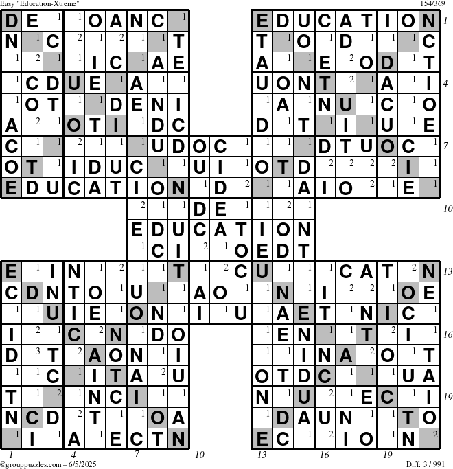 The grouppuzzles.com Easy Education-Xtreme puzzle for Thursday June 5, 2025 with all 3 steps marked