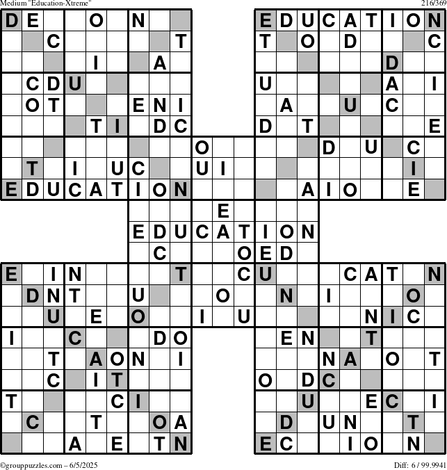The grouppuzzles.com Medium Education-Xtreme puzzle for Thursday June 5, 2025