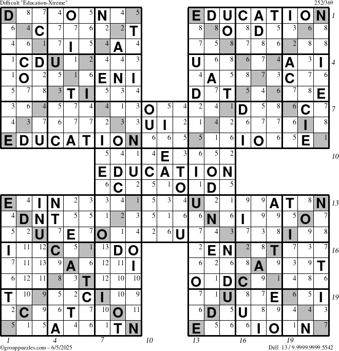 The grouppuzzles.com Difficult Education-Xtreme puzzle for Thursday June 5, 2025 with all 13 steps marked