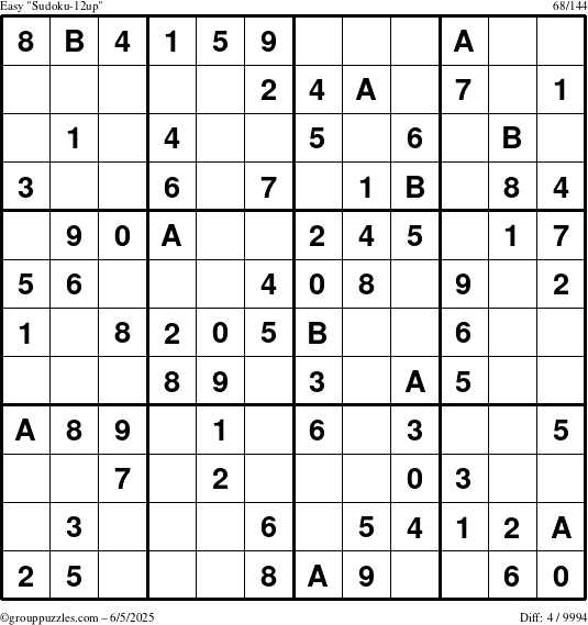The grouppuzzles.com Easy Sudoku-12up puzzle for Thursday June 5, 2025