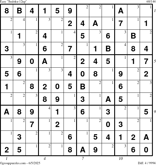 The grouppuzzles.com Easy Sudoku-12up puzzle for Thursday June 5, 2025 with all 4 steps marked