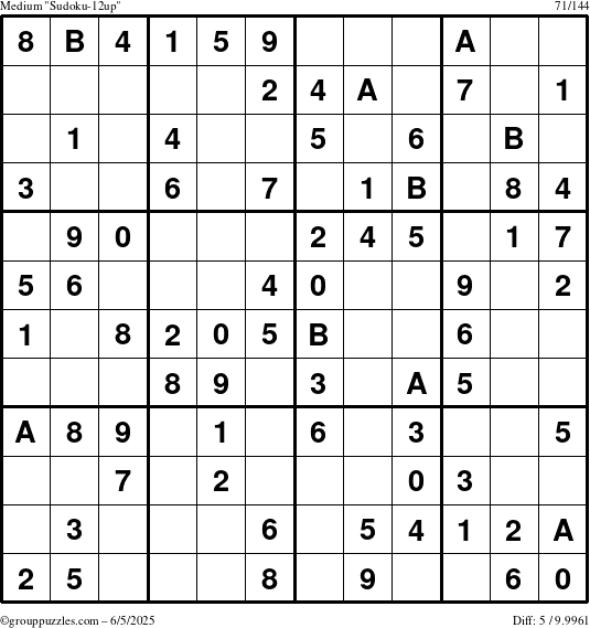 The grouppuzzles.com Medium Sudoku-12up puzzle for Thursday June 5, 2025