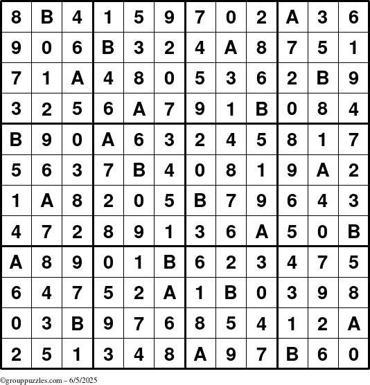 The grouppuzzles.com Answer grid for the Sudoku-12up puzzle for Thursday June 5, 2025