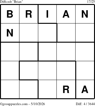 The grouppuzzles.com Difficult Brian puzzle for Sunday May 10, 2026
