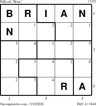 The grouppuzzles.com Difficult Brian puzzle for Sunday May 10, 2026, suitable for printing, with all 4 steps marked