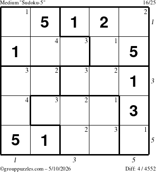 The grouppuzzles.com Medium Sudoku-5 puzzle for Sunday May 10, 2026 with all 4 steps marked